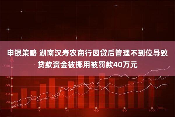申银策略 湖南汉寿农商行因贷后管理不到位导致贷款资金被挪用被罚款40万元